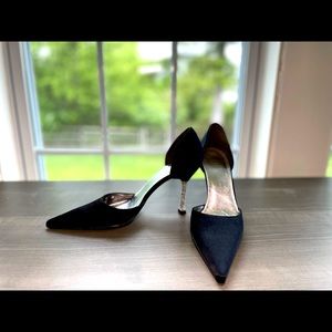 Stuart Weitzman Black D'Orsay Heel with Swarovski Crystal Embellished Heel